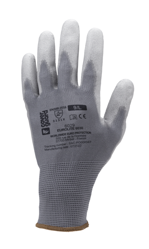 Gants EUROLITE 6030 J13 polyester gris end. PU gris - MO6030