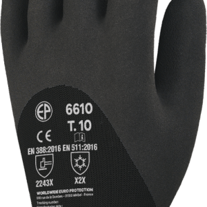 Gants EUROWINTER 6610 polyester noir end. 3/4 latex noir - MO6610